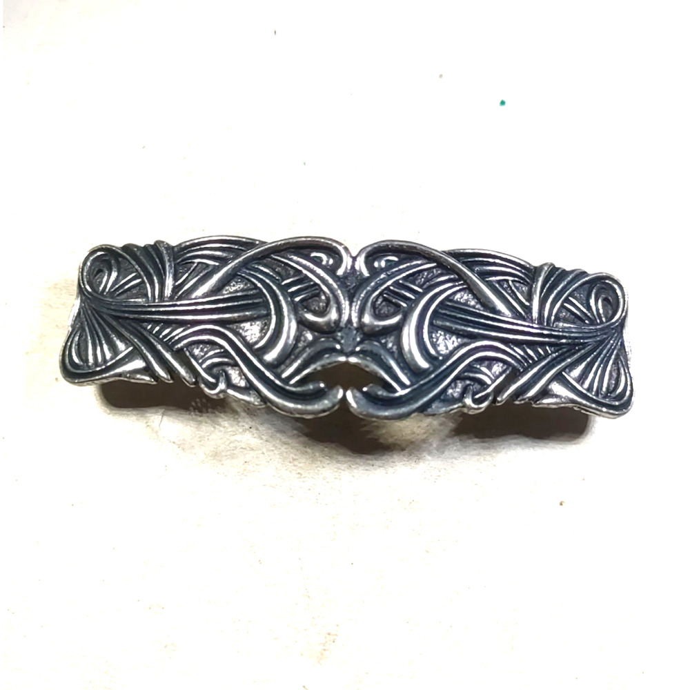 Oberon Design Hair Barrette Tension Clip Silver Tone Art Nouveau Style